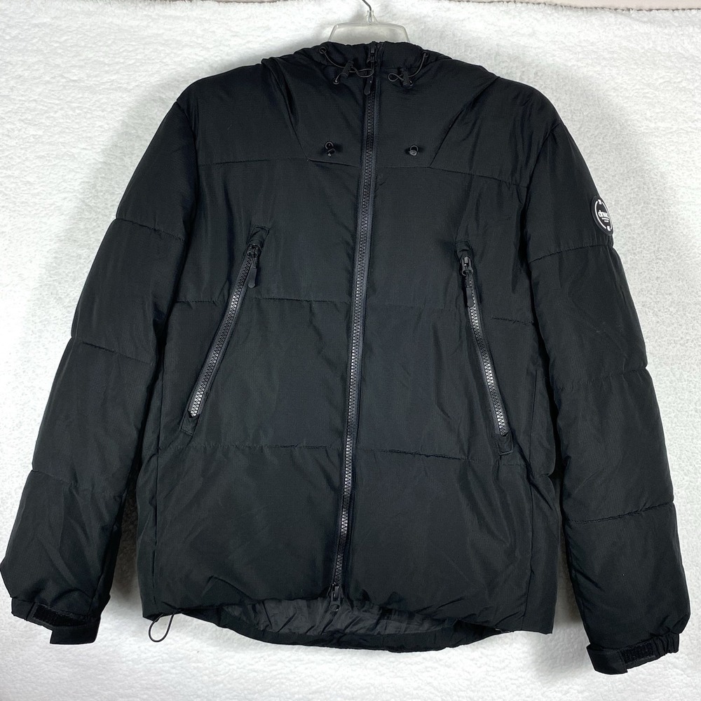 Zara DNWR Mens Black Ripstop Hooded Puffer Jacket Size M Quilted Techwear